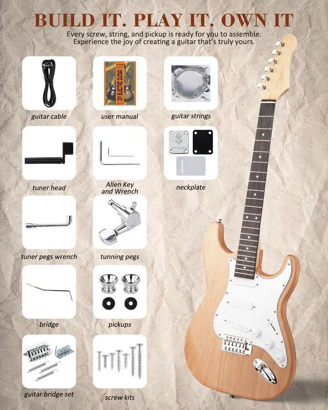 Alt view image 3 of 7 - DIY Electric Guitar Kit, ST Style Mahogany Body & Maple Neck Guitar with SSS Pickups, Easy to Assemble Kit with All Parts Included Build Your Own Electric Guitar