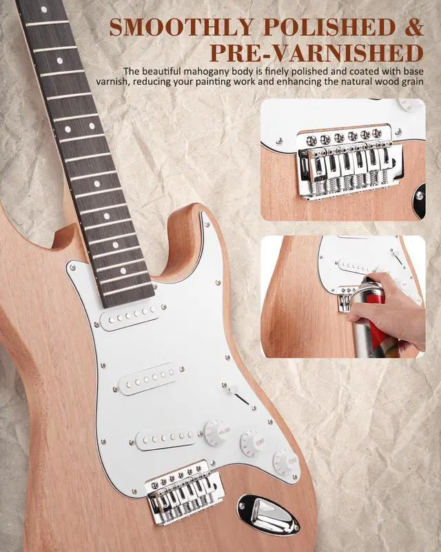 Alt view image 5 of 7 - DIY Electric Guitar Kit, ST Style Mahogany Body & Maple Neck Guitar with SSS Pickups, Easy to Assemble Kit with All Parts Included Build Your Own Electric Guitar