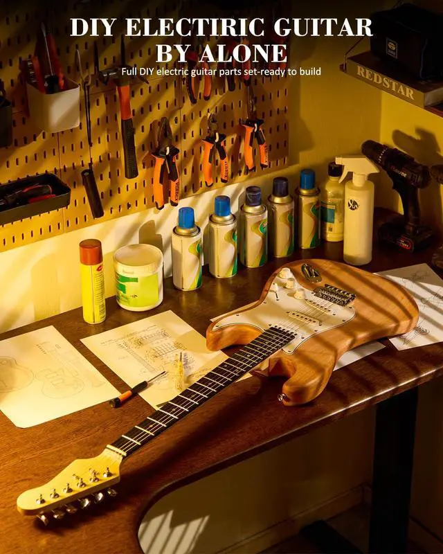 Alt view image 2 of 7 - DIY Electric Guitar Kit, ST Style Mahogany Body & Maple Neck Guitar with SSS Pickups, Easy to Assemble Kit with All Parts Included Build Your Own Electric Guitar
