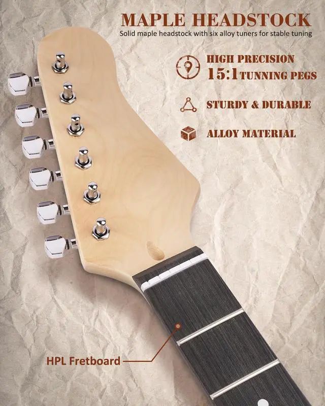 Alt view image 6 of 7 - DIY Electric Guitar Kit, ST Style Mahogany Body & Maple Neck Guitar with SSS Pickups, Easy to Assemble Kit with All Parts Included Build Your Own Electric Guitar