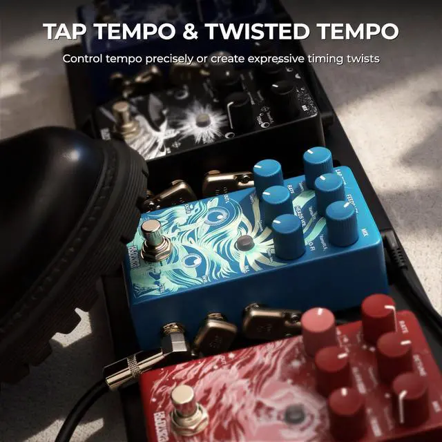 Alt view image 5 of 7 - Rilum Multi-Head Tape Delay & Modulation Pedal for Electric Guitar and Synth, Vintage Tape Echo with Through-Zero Flanger, Chorus, Tap Tempo & Twisted Tempo, Stereo Outputs