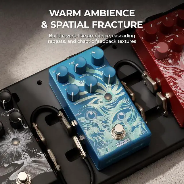 Alt view image 4 of 7 - Rilum Multi-Head Tape Delay & Modulation Pedal for Electric Guitar and Synth, Vintage Tape Echo with Through-Zero Flanger, Chorus, Tap Tempo & Twisted Tempo, Stereo Outputs