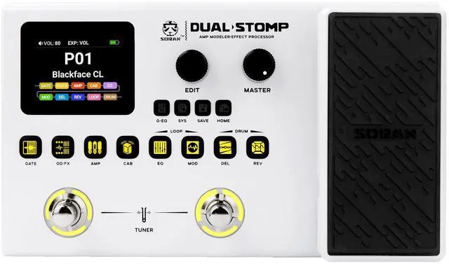 Main image of Dual Stomp Multi Effects Guitar Pedals, Rechargeable Multi Effects Processor with Expression Wah Volume 99 Presets 126 Effects 40s Loop 100 Drums 20 IR/NAM Slots USB Audio Record