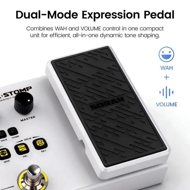 Alt view image 3 of 7 - Dual Stomp Multi Effects Guitar Pedals, Rechargeable Multi Effects Processor with Expression Wah Volume 99 Presets 126 Effects 40s Loop 100 Drums 20 IR/NAM Slots USB Audio Record