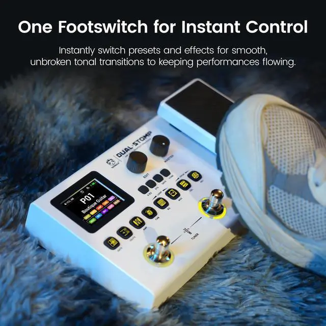 Alt view image 5 of 7 - Dual Stomp Multi Effects Guitar Pedals, Rechargeable Multi Effects Processor with Expression Wah Volume 99 Presets 126 Effects 40s Loop 100 Drums 20 IR/NAM Slots USB Audio Record
