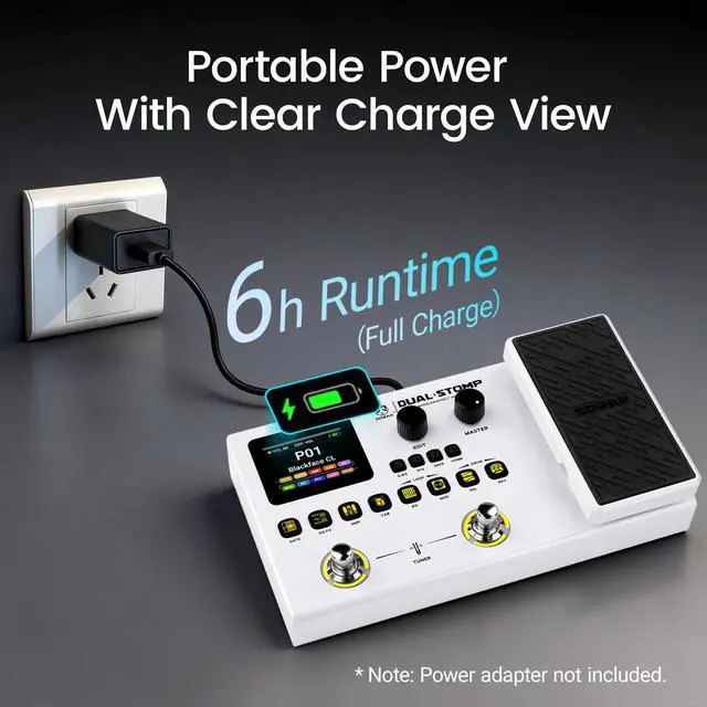 Alt view image 6 of 7 - Dual Stomp Multi Effects Guitar Pedals, Rechargeable Multi Effects Processor with Expression Wah Volume 99 Presets 126 Effects 40s Loop 100 Drums 20 IR/NAM Slots USB Audio Record