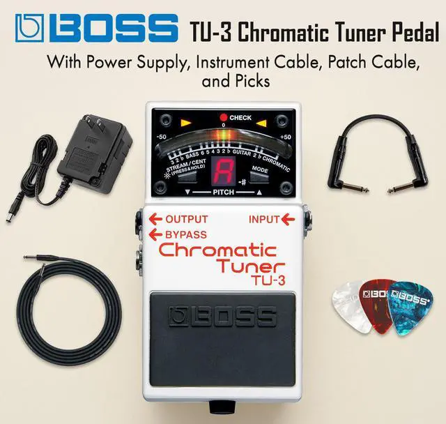 Alt view image 2 of 7 - TU-3 Chromatic Tuner Pedal Bundle with Gearlux Power Supply, Instrument Cable, Patch Cable, and Picks