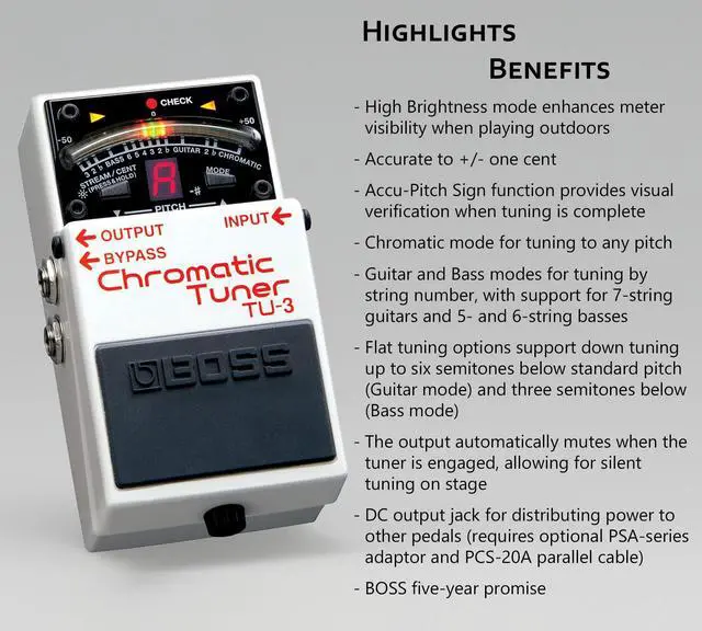 Alt view image 3 of 7 - TU-3 Chromatic Tuner Pedal Bundle with Gearlux Power Supply, Instrument Cable, Patch Cable, and Picks