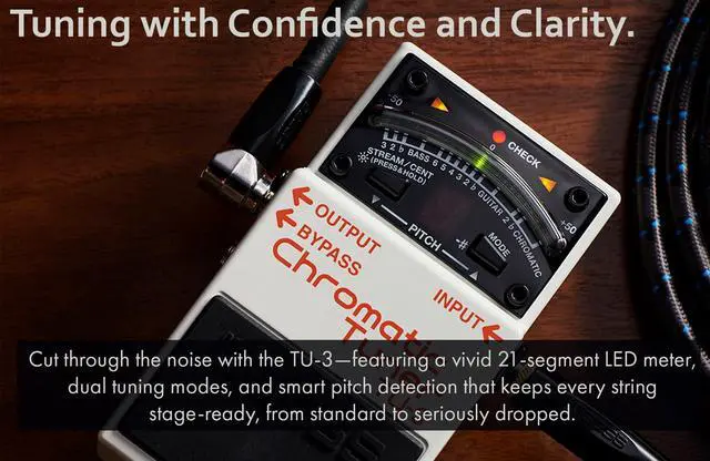 Alt view image 4 of 7 - TU-3 Chromatic Tuner Pedal Bundle with Gearlux Power Supply, Instrument Cable, Patch Cable, and Picks