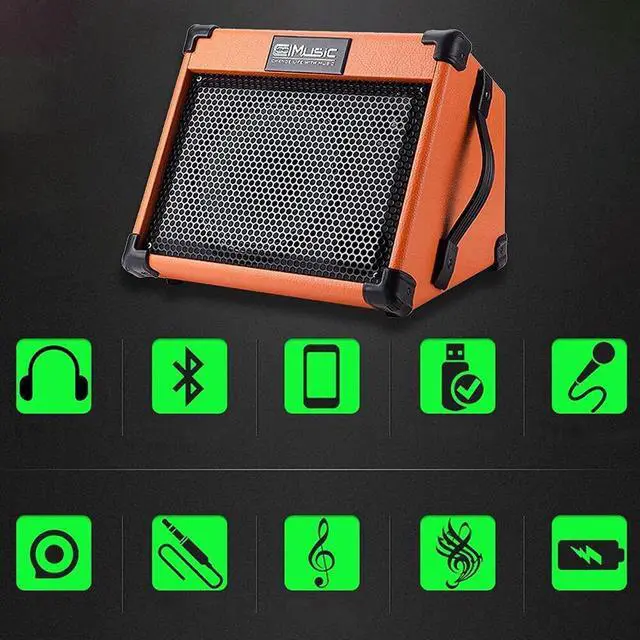 Alt view image 6 of 7 - Acoustic Guitar Amplifier, 20 Watt Bluetooth Amp for Guitar Acoustic with Reverb Chorus Effect, 3 Band EQIncluding Microphone and Audio Cable