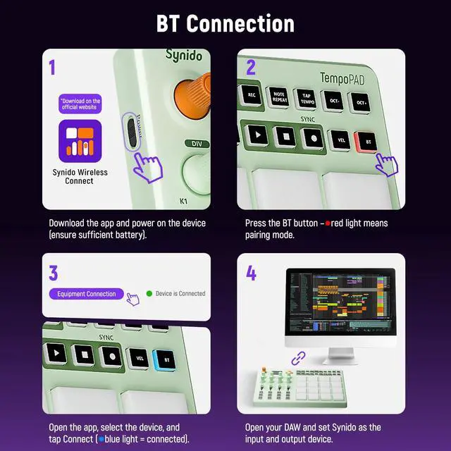 Alt view image 2 of 7 - Wireless MIDI Pad Controller, USB Rechargeable Beat Maker Machine for Music Production Professional with 16 RGB Beat Pad, OLED Screen, 16 Step Sequencer, MIDI In/Out/Thru