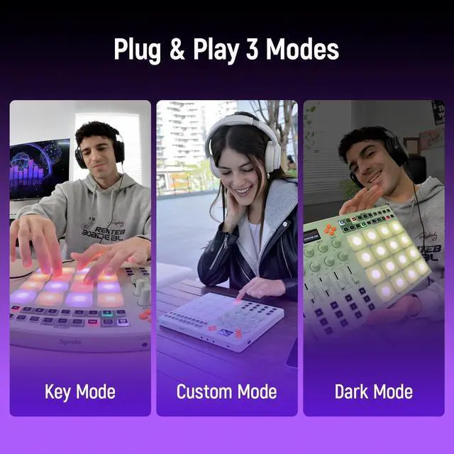 Alt view image 5 of 7 - Wireless MIDI Pad Controller, USB Rechargeable Beat Maker Machine for Music Production Professional with 16 RGB Beat Pad, OLED Screen, 16 Step Sequencer, MIDI In/Out/Thru