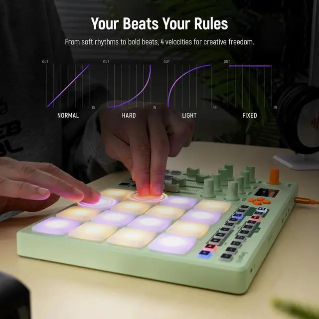 Alt view image 7 of 7 - Wireless MIDI Pad Controller, USB Rechargeable Beat Maker Machine for Music Production Professional with 16 RGB Beat Pad, OLED Screen, 16 Step Sequencer, MIDI In/Out/Thru