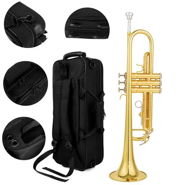 Alt view image 3 of 7 - bb trumpet 6331 brass b flat trumpet for beginners and intermediate players copper leadpipe gold lacquer finish stainless steel valves phosphorus hard case and accessories included