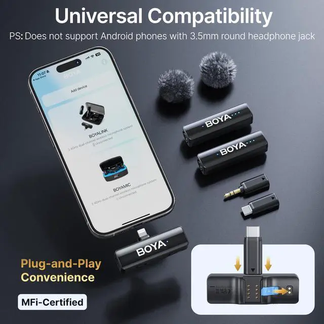 Alt view image 3 of 7 - LINK 2 A2 (2TX+3RX Adapter) Wireless Lavalier Microphone for iPhone Camera Android, Clip on Mic, 48 KHz 24 Bit, 6mm Mic, 1000ft, Noise Cancelling, Mini Lapel Mic USB-C/Lightning/3.5mm TRS