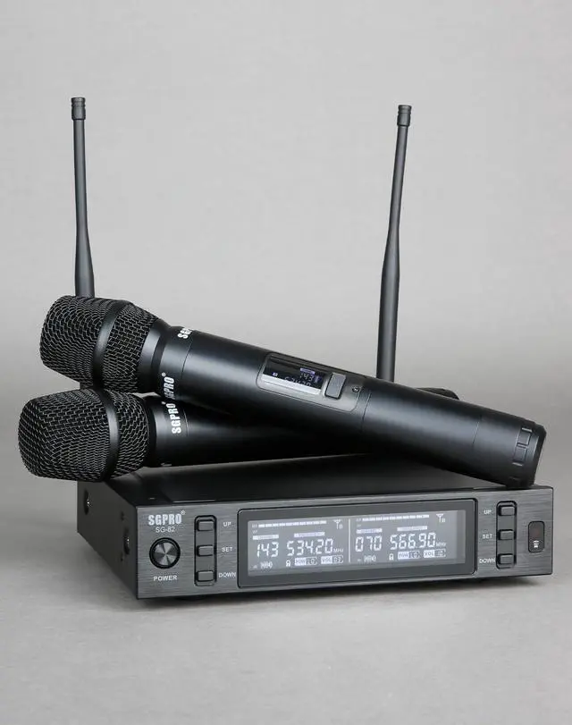 Alt view image 2 of 7 - SG-82HH Dual Handheld Wireless Microphone System, 520-590 MHz | Metal handheld mics and receiver, Adjustable UHF channels, Antenna diversity, Professional audio and events