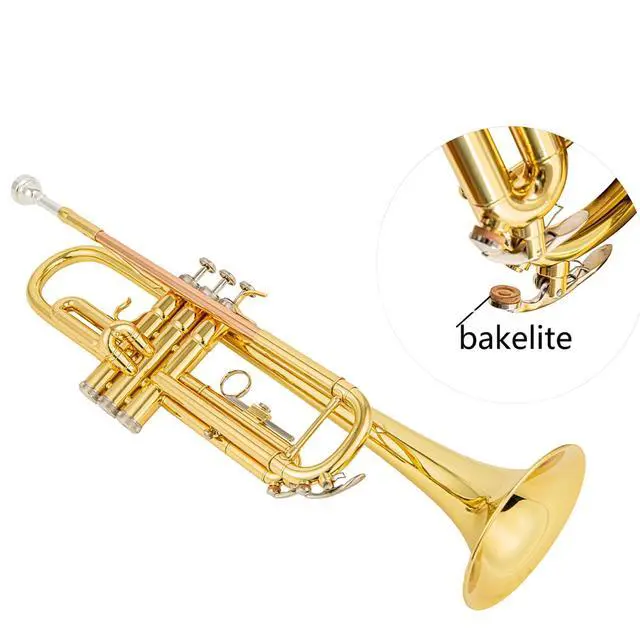 Alt view image 4 of 7 - bb trumpet 6331 brass b flat trumpet for beginners and intermediate players copper leadpipe gold lacquer finish stainless steel valves phosphorus hard case and accessories included