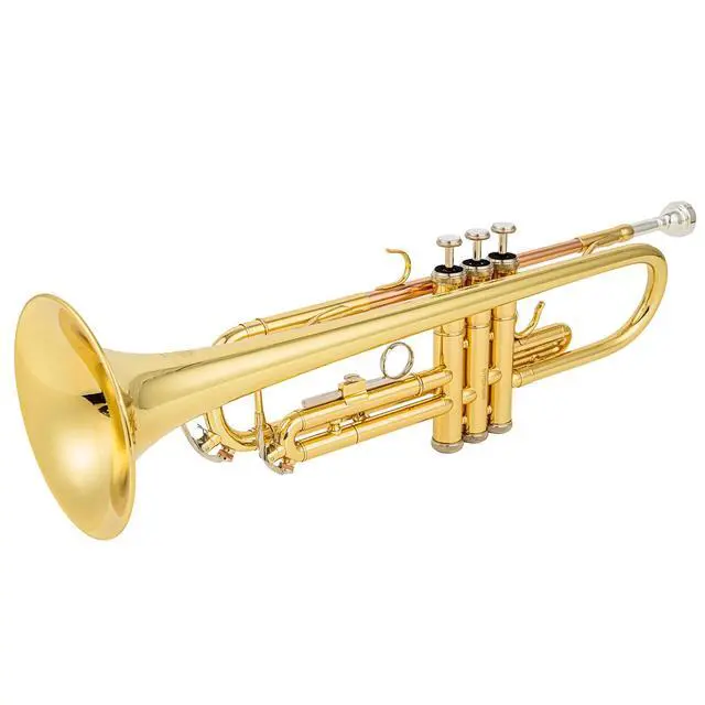 Alt view image 6 of 7 - bb trumpet 6331 brass b flat trumpet for beginners and intermediate players copper leadpipe gold lacquer finish stainless steel valves phosphorus hard case and accessories included