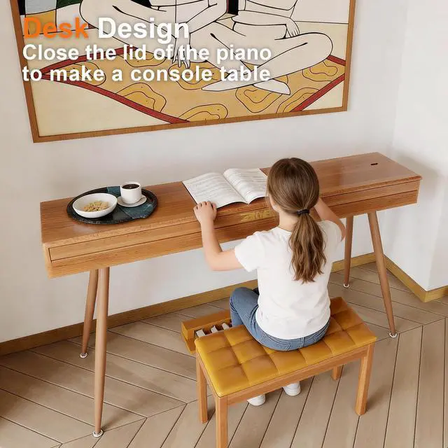 Alt view image 4 of 7 - 88 Key Full-Weighted Digital Piano - Wooden Upright Electric Keyboard with Progressive Hammer Action, 3-Pedal Unit, Stand & Headphone Jack for Beginner Adults (Brown)