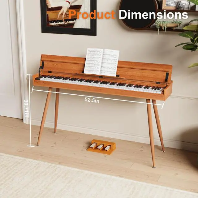 Alt view image 5 of 7 - 88 Key Full-Weighted Digital Piano - Wooden Upright Electric Keyboard with Progressive Hammer Action, 3-Pedal Unit, Stand & Headphone Jack for Beginner Adults (Brown)