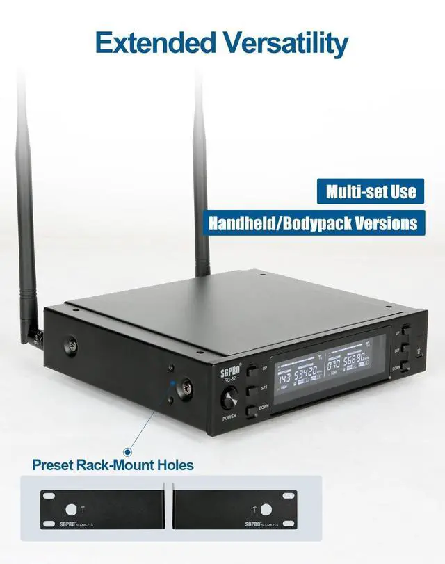 Alt view image 7 of 7 - SG-82HH Dual Handheld Wireless Microphone System, 520-590 MHz | Metal handheld mics and receiver, Adjustable UHF channels, Antenna diversity, Professional audio and events