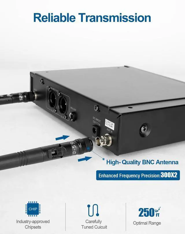 Alt view image 2 of 7 - SG-82BB Dual Wireless Microphone System, 520-590 MHz | Metal transmitter and receiver, Adjustable frequency, Antenna diversity, Professional audio and events
