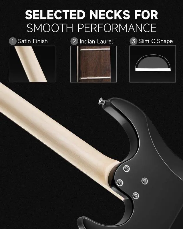 Alt view image 3 of 7 - DMT-66 Solid Body Electric Guitar Kit for Beginners, Full Size 39" Electric Guitar with HSS Pickups, Poplar Body, Maple Neck, Starter Guitar with Gig Bag, Adjustment Wrench, Black