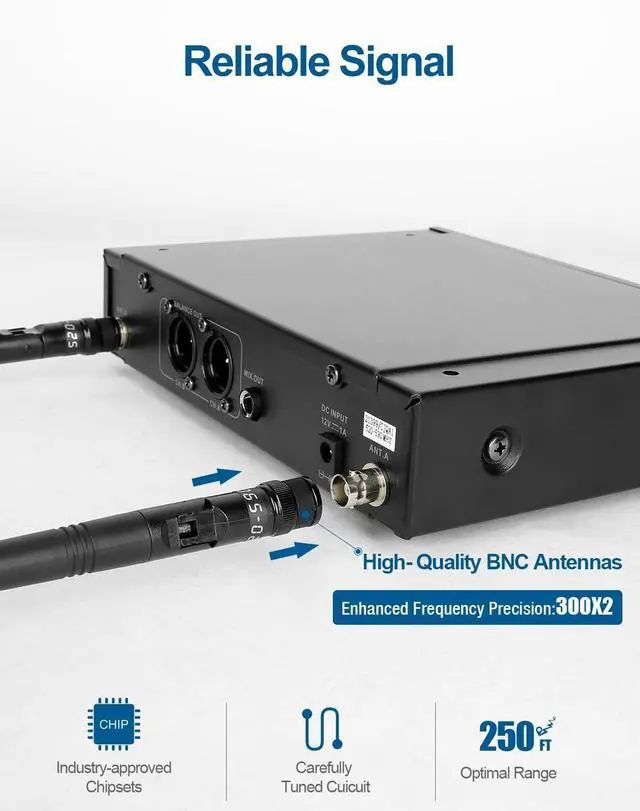 Alt view image 5 of 7 - SG-82HH Dual Handheld Wireless Microphone System, 520-590 MHz | Metal handheld mics and receiver, Adjustable UHF channels, Antenna diversity, Professional audio and events