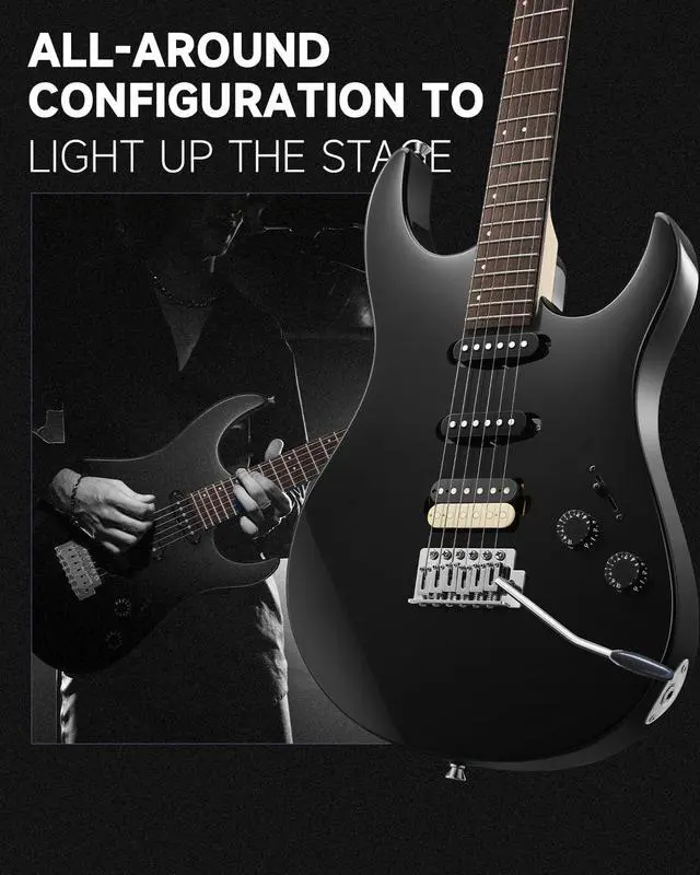 Alt view image 4 of 7 - DMT-66 Solid Body Electric Guitar Kit for Beginners, Full Size 39" Electric Guitar with HSS Pickups, Poplar Body, Maple Neck, Starter Guitar with Gig Bag, Adjustment Wrench, Black