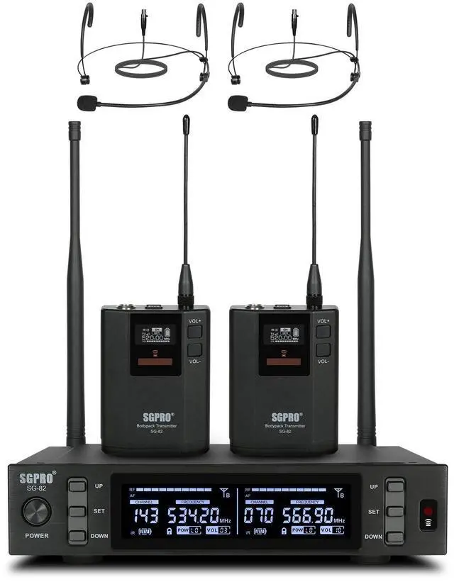 Main image of SG-82BB Dual Wireless Microphone System, 520-590 MHz | Metal transmitter and receiver, Adjustable frequency, Antenna diversity, Professional audio and events
