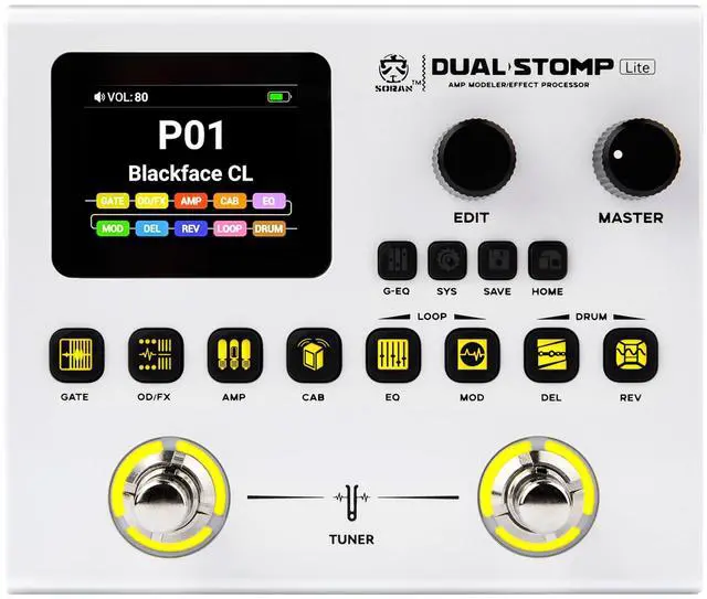 Main image of JME-02 Dual Stomp Lite Multi-Effects Guitar Pedal, Portable Guitar Pedal with 125 Effects, 99 Presets, 10 Effect Modules, 100 Drum Rhythms, 40s Looper, 20 IR/NAM Slots, USB Audio Interface