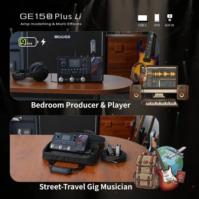 Alt view image 6 of 7 - GE150 Plus Li Portable Multi Effects Pedal Battery-Powered Looper Three Footswitches Drum Machine with Expression, IR Loader, Preamp Pedal for Guitar and Bass