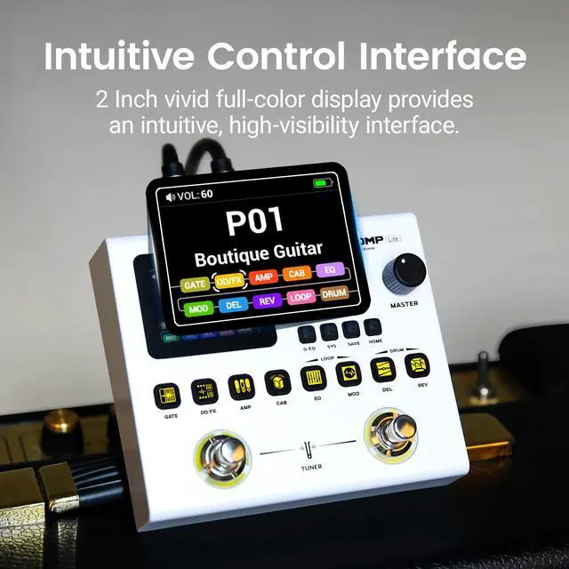 Alt view image 3 of 7 - JME-02 Dual Stomp Lite Multi-Effects Guitar Pedal, Portable Guitar Pedal with 125 Effects, 99 Presets, 10 Effect Modules, 100 Drum Rhythms, 40s Looper, 20 IR/NAM Slots, USB Audio Interface