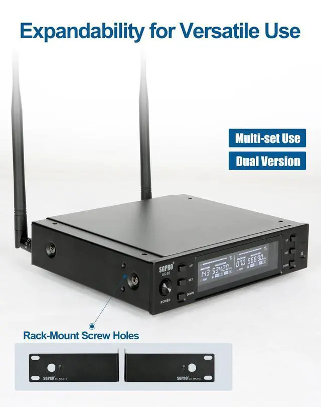 Alt view image 6 of 7 - SG-82BB Dual Wireless Microphone System, 520-590 MHz | Metal transmitter and receiver, Adjustable frequency, Antenna diversity, Professional audio and events