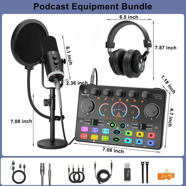 Alt view image 2 of 7 - Podcast Equipment Bundle, Dynamic XLR/USB Gaming Microphone & Streaming Audio Mixer with RGB Lights, Perfect for Podcast, Recording, Video Vocal, PC