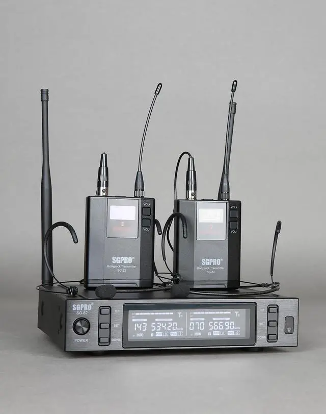 Alt view image 7 of 7 - SG-82BB Dual Wireless Microphone System, 520-590 MHz | Metal transmitter and receiver, Adjustable frequency, Antenna diversity, Professional audio and events