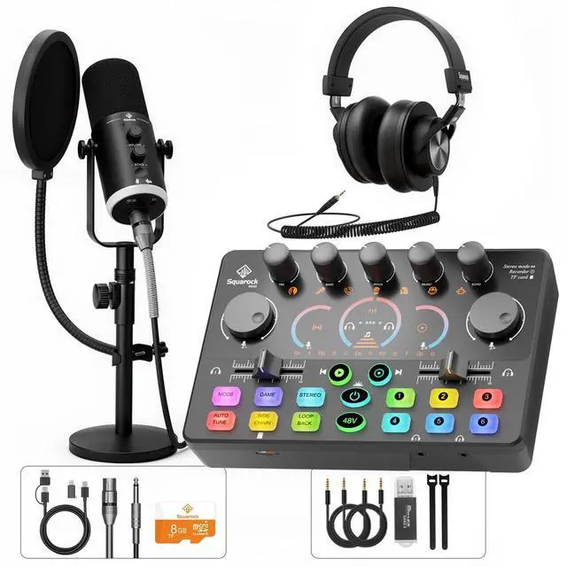 Main image of Podcast Equipment Bundle, Dynamic XLR/USB Gaming Microphone & Streaming Audio Mixer with RGB Lights, Perfect for Podcast, Recording, Video Vocal, PC