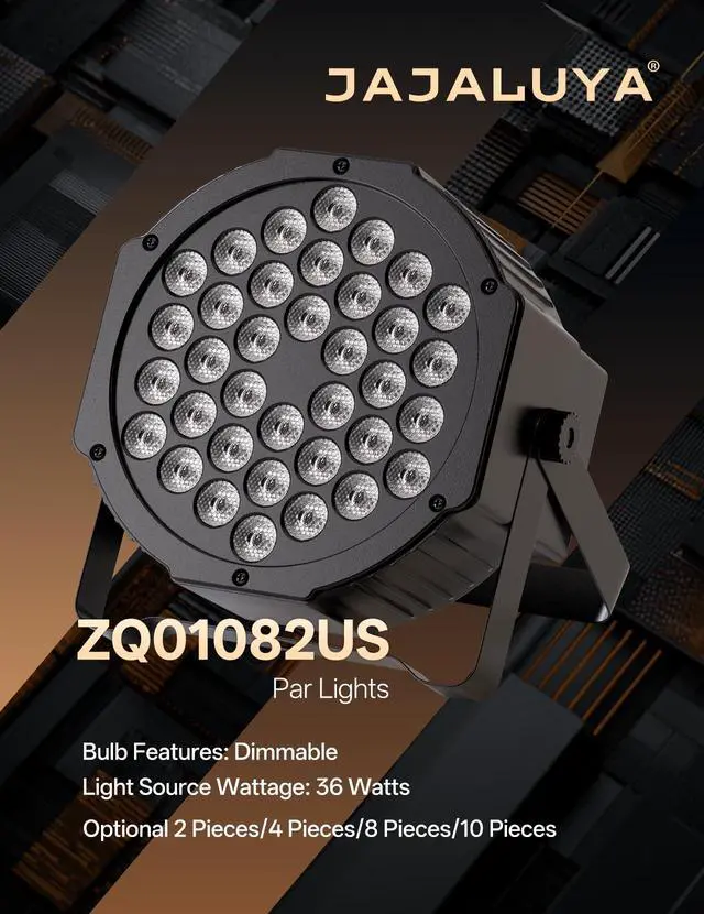 Alt view image 2 of 7 - LED Par Lights 36 LED Stage Lights 7 Modes RGB DJ Lights with Sound Activated Remote and DMX Control DJ Uplighting for Birthday Party Events Wedding Christmas Stage Lighting (4 Packs)