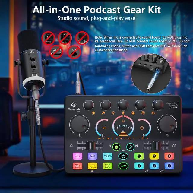Alt view image 5 of 7 - Podcast Equipment Bundle, Dynamic XLR/USB Gaming Microphone & Streaming Audio Mixer with RGB Lights, Perfect for Podcast, Recording, Video Vocal, PC