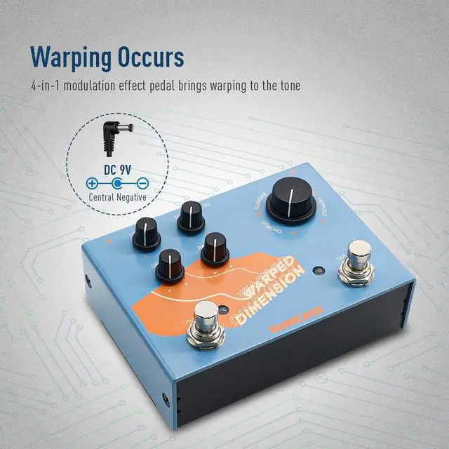 Alt view image 2 of 7 - Modulation Guitar Effects Pedal 4 Mode of Chorus, Flanger, Phaser & Tremolo Digital Warped Dimension