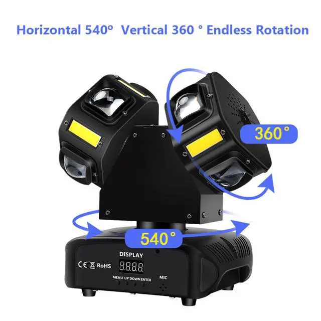 Alt view image 2 of 7 - Moving Head DJ Light, Mini Double Heads 10 LED RGBW Beam,10 LEDs Golden Strobe Sound Activated DMX 512 Stage Lights for DJ KTV Disco Party, Black