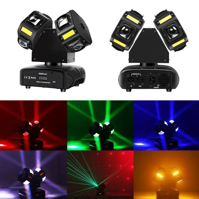 Alt view image 4 of 7 - Moving Head DJ Light, Mini Double Heads 10 LED RGBW Beam,10 LEDs Golden Strobe Sound Activated DMX 512 Stage Lights for DJ KTV Disco Party, Black