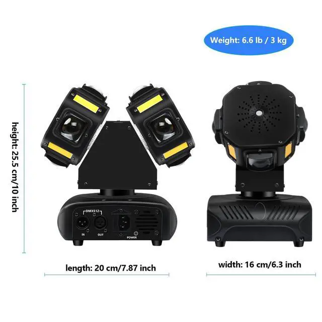 Alt view image 5 of 7 - Moving Head DJ Light, Mini Double Heads 10 LED RGBW Beam,10 LEDs Golden Strobe Sound Activated DMX 512 Stage Lights for DJ KTV Disco Party, Black