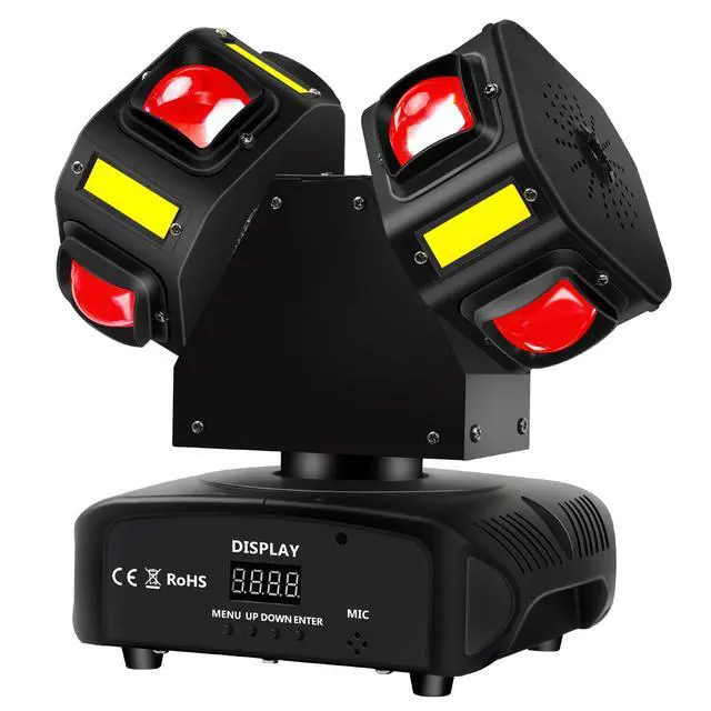Alt view image 6 of 7 - Moving Head DJ Light, Mini Double Heads 10 LED RGBW Beam,10 LEDs Golden Strobe Sound Activated DMX 512 Stage Lights for DJ KTV Disco Party, Black