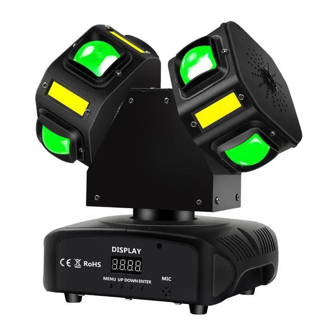 Alt view image 7 of 7 - Moving Head DJ Light, Mini Double Heads 10 LED RGBW Beam,10 LEDs Golden Strobe Sound Activated DMX 512 Stage Lights for DJ KTV Disco Party, Black