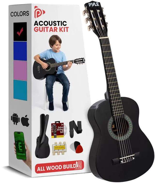 Main image of 30-Inch Beginner Acoustic Guitar Kit, 6-String Classical Style Travel Guitar for Kids & Adults - Includes Shoulder Strap, Strings, Picks, Tuning Pitch Pipe & Storage Gig Bag, Handcrafted Wood