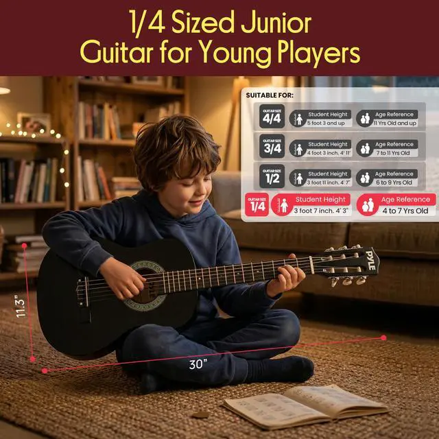 Alt view image 2 of 7 - 30-Inch Beginner Acoustic Guitar Kit, 6-String Classical Style Travel Guitar for Kids & Adults - Includes Shoulder Strap, Strings, Picks, Tuning Pitch Pipe & Storage Gig Bag, Handcrafted Wood