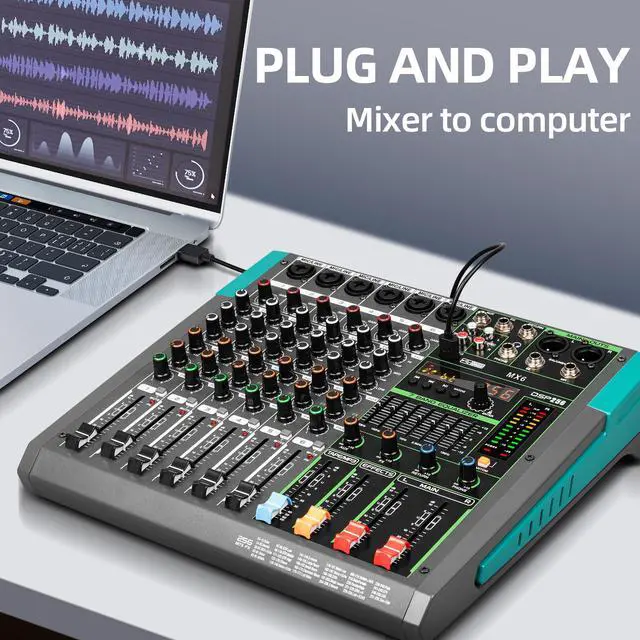 Alt view image 3 of 7 - MX6 6 Channel Sound Mixer Audio Mixing Console 48V 256DSP Professional USB PC Play Record Podcast Live Broadcast (US MX6)