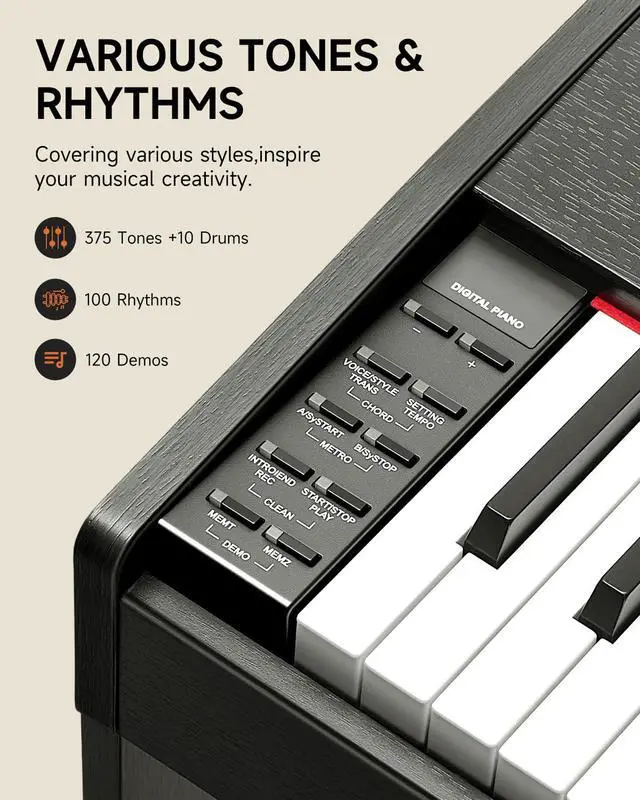 Alt view image 3 of 7 - DDP-50 Weighted Digital Piano 88 key Keyboard for Beginner, Full Size Electric Piano Keyboard with Furniture Stand and 3 Pedal Unit