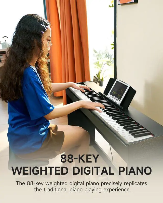 Alt view image 2 of 7 - DDP-50 Weighted Digital Piano 88 key Keyboard for Beginner, Full Size Electric Piano Keyboard with Furniture Stand and 3 Pedal Unit